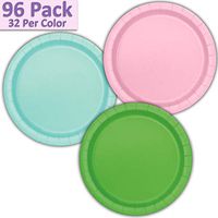 96 Paper Dinner Plates (9") - Light Pink, Mint, Lime Green - 32 Per Color, 3 Colors - Great Assortment for Birthday Parties, Weddings, Holidays, Baby Shower, Celebrations, and more