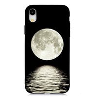 Ostop Black Silicone Case for iPhone XR,Soft TPU Ultra Thin Slim Lightweight Matte Phone Case with Creative Pattern Flexible Rubber Gel Shockproof Protective Cover,Moon