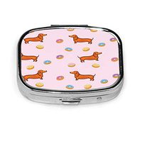 Small Pill Box Organizer Cute Dachshund and Donut Fashion Pill Case for Purse/Pocket Daily Tablet Medicine Holder