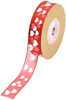 Organza Ribbon Love Heart Printed Satin Ribbons for Valentine's Day Gift Package Wrapping, Hair Bow Clips & Accessories Making, Crafting, Wedding Decor - Red