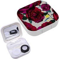 Portable Contact Lens Case Box Travel Kit Mirror + Bottle + Tweezers Container Holder [ Floral Roses Botanical ]