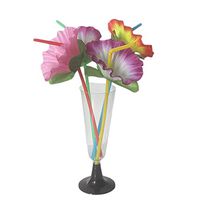 OOCC Hibiscus Flower Bendable Platic Straws for Kitchen Picnic Wedding Birthday Hawaii Tropical Theme Party Baby Shower Catering Events (Pack of 40)