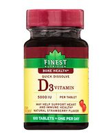 Finest Nutrition Vitamin D3-5000 IU - 100 Tablets - Strawberry Flavor - Quick Dissolve Chewables