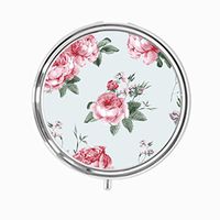 Udoosun Blooming English Roses Custom Personlized Round Tablet Medicine Pocket Purse Travel Pill Vitamin Decorative Box Case Holder