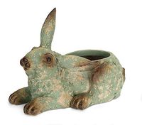 Melrose International 74268 14.75" x 11"H Resin Rabbit Bowl, One Size, Green, Brown