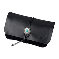 FIREDOG Tobacco Pouch, Genuine Leather Pipe Pouch Vintage Rolling Smoking Travel Folding Tobacco Bag Carrying Storage Holder(Black)