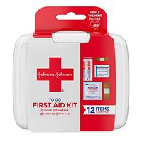 Johnson & Johnson First Aid To Go!, Portable Emergency First Aid Travel Kit with Adhesive Bandages, Gauze Pads & Cleansing Wipes for Purse, Backpack, Gym Bag, Car or Luggage, 12 pc