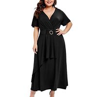 MODOQO Long Dress for Women,Personality Plus Size V-Neck Sashes Bandage Casual Dress(Black,CN-2XL/US-L)
