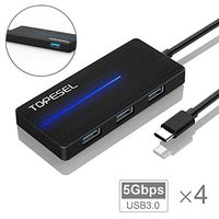 USB C Hub, TOPESEL USB Type-C Adapter with 4 USB 3.0 Ports for MacBook Pro, Google Chromebook Pixel and More USB C Device, Black