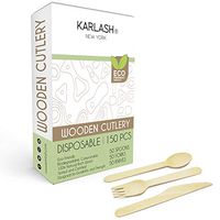 Karlash Disposable Wooden Cutlery 150 pcs (50 Spoon + 50 Fork +50 Knife) Eco Friendly