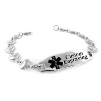 My Identity Doctor - Custom Engraved Medical Alert Bracelet for Women - Steel Heart 6mm - Black - Wrist Size 6.25 Inch
