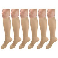 Women's Compression Stockings, 15-20 mmHg, Knee High Length, Closed Toe, Opaque Beige Medium (6 Pairs)