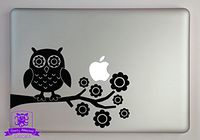 Overly Attached Decals Owl on Tree Branch Vinyl Decal Sized to Fit A 13" Laptop - Black