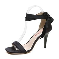WRF Cross Strap Fish Mouth High Heel Stiletto Satin Fabric 4 Colors 9cm (Color : Black, Size : 36donglu)