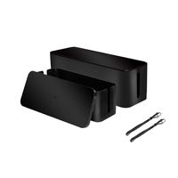 [Set of 2] 2 Cable Management Boxes + 2 Wire Ties, Large Cord Box Organizers to Hold and Hide Power Strip Charger Adapter Power Cord Charging Station USB HUB (Set of 2, Black)