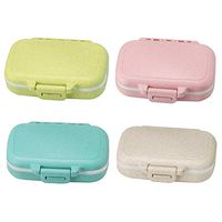 Meta-U Small Wheat-Straw Pill Box Supplement Case for Pocket or Purse - 3 Removable Compartments Travel Medication Carry Case - Daily Vitamin Organizer Box (Green+Pink+Blue+Beige)