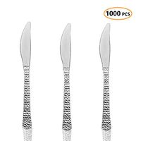 Plastic Silver Knife Set 1000 Pcs - Heavyweight Disposable Hammered Silverware - Heavy Duty Fancy Knives - Bulk Party Cutlery Utensils Flatware For Wedding, Easter, Birthday Parties & All Occasions