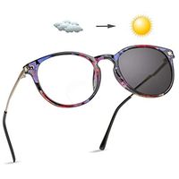 LifeArt Bifocal Reading Glasses, Transition Photochromic Dark Grey Sunglasses, Oval Frame, Dual-use for Outdoor UV Protection, Computer Reading Glasses, Reduce Glare (Floral, 2.50 Magnification)