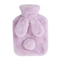 Classic Transparent Rubber Hot Water Bottle with Cute Plush Bunny Animal Cover Winter Warm Leakproof PVC Hot Water Bag