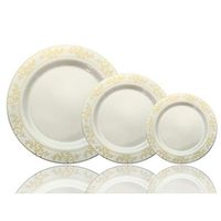 Exquisite 60 x 10.25" inch Pieces Premium Disposable Plastic Plates Set The Dinner Plates Feature a Classic White Background with a Beautiful Gold Leaf Design that is Perfect for all Occasions