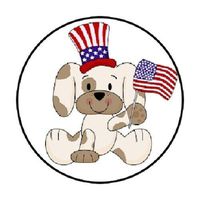 HotSaleStore Sticker Seals 48 Independence Memorial Day Puppy! Sticker Label Envelope Seals 1.2" Round