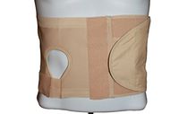 Safe n' Simple Unisex Ostomy Hernia Support Belt with Adjustable Hole, Stoma Hernia Belt, Left Hole, 8", Beige, Small