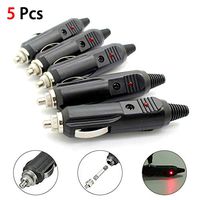 Queentres 12V High Power Male Cigarette Lighter Socket Plug Connector with Led Light 5pcs