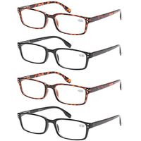 READING GLASSES 4 Pack Spring Hinge Comfort Readers Plastic Includes Sun Readers, 2 Black 2 Tortoise, Medium