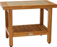 AquaTeak 24" Spa Fusion Teak Shower Bench with Shelf (Natural Weave)