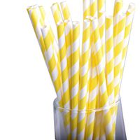 LAAT 25Pcs Paper Straws Stripe Drinking Paper Straws Pack Biodegradable Straws Party Home Decoration for Birthday, Wedding,Halloween, Christmas, Celebration Parties (Yellow Stripe)