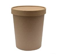 SafePro 32 Oz. Kraft Paper Soup Cup With Vented Paper Lid, Catering Take Out Hot and Cold Deli Food Containers with Matching Covers (100)