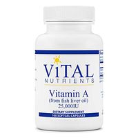 Vital Nutrients - Vitamin A (from Fish Liver Oil) 25,000 IU - Supports Immune Function and Vision - 100 Softgel Capsules per Bottle