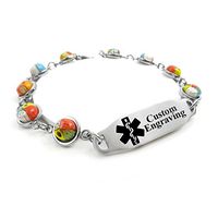 My Identity Doctor - Medical Bracelet for Women with Custom Engraving - 1cm Steel, Glass - Black - Wrist Size 6.25 Inch