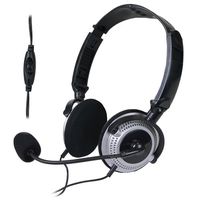 Tech Universe TU1325 Folding Multimedia Stereo Headset w/Inline Volume Control, Boom Mic & 3.5mm Plugs (Black/Silver)