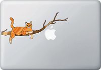 Yadda-Yadda Design Co. Orange Ginger Charming Cat on Branch - Stained Glass Style Vinyl Decal for MacBook | Laptop YYDC (8.5" w x 4" h) (Face Right, Orange Cat)