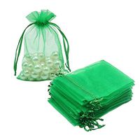 HRX Package 100pcs Organza Drawstring Bags Green, 4 x 6 inch Candy Mesh Gift Bags Jewelry Pouches Small Christmas Sachet