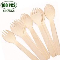 KAISHANE 6.3" Disposable Wooden Spork, Cutlery Biodegradable Compostable Natural Birchwood Spork, Party supplies Camping BBQ, Picnic, Birthday parties,Disposable Wood Party Tableware