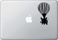 Yadda-Yadda Design Co. Elephant Airlift - Hot Air Balloon - Computer Cut Laptop/MacBook Vinyl Decal YYDC (2.75" w x 5" h) (Black)