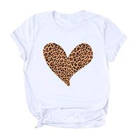 Sunhusing Women's Casual Round Neck Short Sleeve Leopard Love Heart Pattern Print Slim Solid Color T-Shirt (2XL, White)