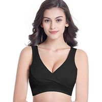 Theoylos Womens Wire Free Bra Cross Extra-Elastic Bralette Ladies Breathable Breast-Feeding Bra Comfort Sleep Bra Black