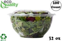 32oz Salad Bowls To-Go with Lids (100 Count) - Clear Plastic Disposable Salad Containers | Airtight, Lunch, Salads, Parfait, Fruits, Leak Proof, Airtight, Fresh, Meal Prep | Rose Bowl Container (32oz)