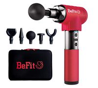 BeFit Quiet Cordless Massage Gun for Deep Tissue Relaxation | Therapeutic Attachments for Athlete Back, Neck and Muscle Pain Recovery, Portable Red Percussion Therapy Tool Includes 5 Jigsaw Tips/Bits