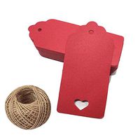 Wedding Gift Paper Tags,200pcs Blank Package Kraft Paper Card Hang Tags with Heart Hole and Flower Head Price Tags for Holiday Gifts (3.54”*1.57”) (Red)