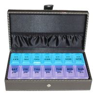 14 Day Pewter Carbon Fiber Pattern Storage Organizer Weekly Vitamins Travel Pillbox