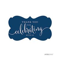 Andaz Press Fancy Frame Rectangular Label Stickers, Thank You for Celebrating with Us, Navy Blue, 36-Pack