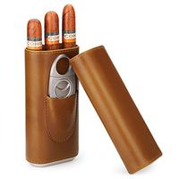Time C club 2020 Style Top Quality Plus 3-Finger Brown Leather Cigar Case, Cedar Wood Lined, Cigar Cutter Stainless Steel