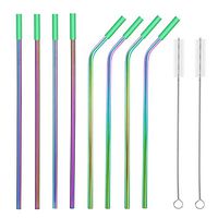 Xubox Stainless Steel Straws, Personalized Colored Rainbow Drinking Straws, Premium Stainless Steel Metal Straws with Silicone Tips, Eco-friendly BPA Free Reusable Straws, Straight and Curved Set of 8