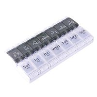 Portable Push Button Weekly AM/PM 14 Compartments Pill Box Medicine Organizer Container Planner Box (Color : Black+White)