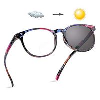 LifeArt Bifocal Reading Glasses, Transition Photochromic Dark Grey Sunglasses, Oval Frame, Dual-use for Outdoor UV Protection, Computer Reading Glasses, Reduce Glare (Blue Floral, 2.50 Magnification)