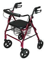 Lumex Walkabout Contour Deluxe Rollator with Seat - Larger 8" Wheels & Padded Backrest for Upgraded Comfort - Red, RJ4805R